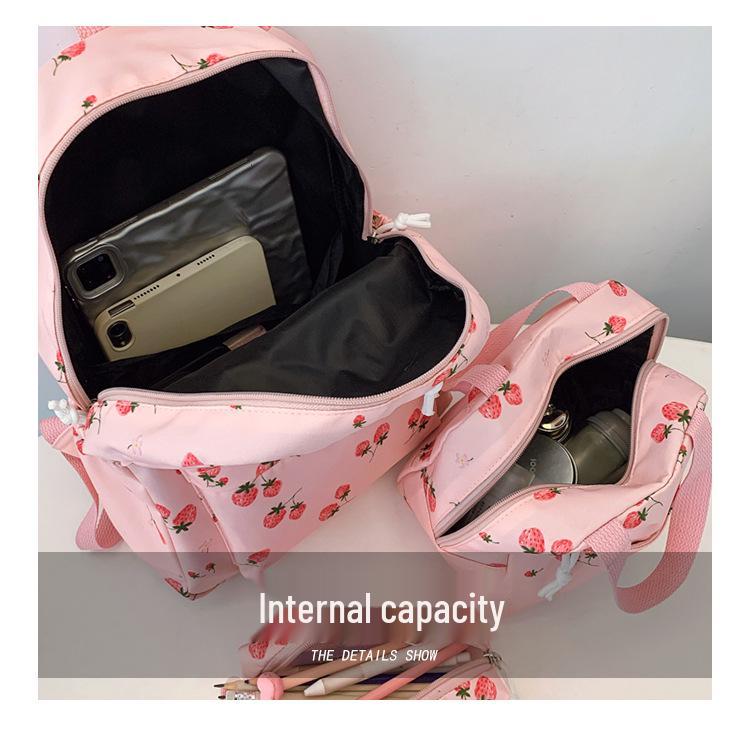 Nuovo Set Zaino Scolastico a Tre Pezzi Cartoon Fragola Grande Capacità 2026 - Resistente all'Usura, Carino, Borsa a Spalle Doppie Casual