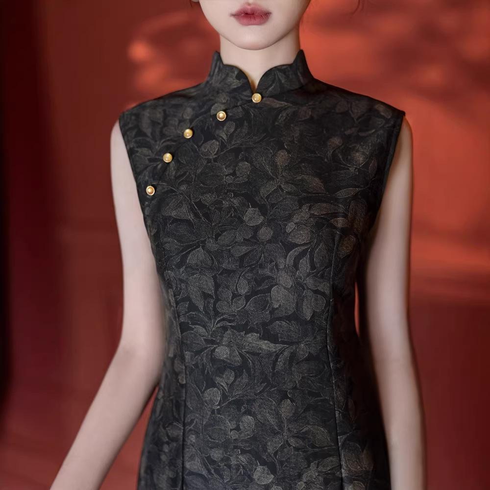 Retro Old Shanghai Style New Chinese Cheongsam 1011 Sleeveless New Temperament Black Daily Improvement Young Dress