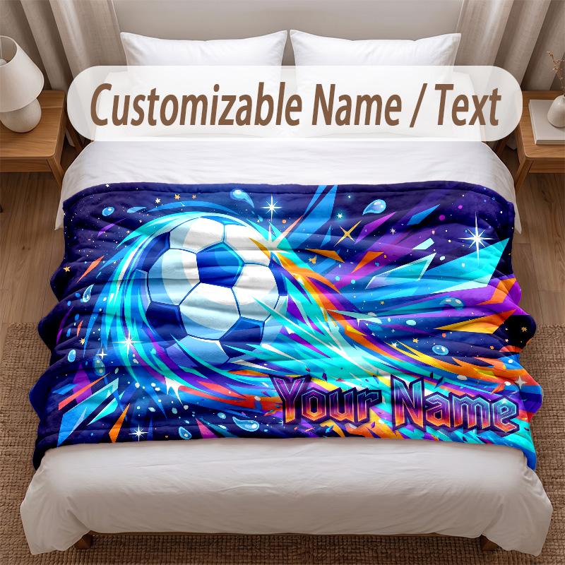 Soccer Theme Soft Blanket Personalized Custom Name Text Print Warm Blanket Home Sofa Bedroom Decor