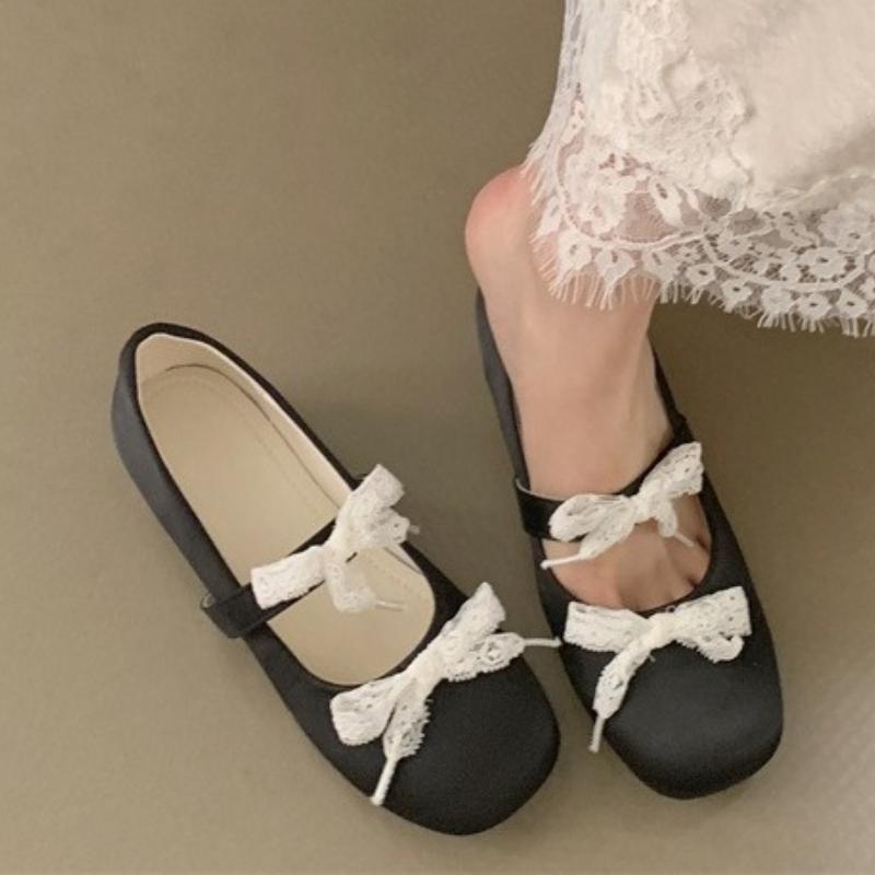

Fashion 2025 Hot Sale Ladies Shoes Shallow Women s High Heels Fashion Butterfly-knot Casual New Square Toe Best Seller Flat Low Heels 35 чёрный