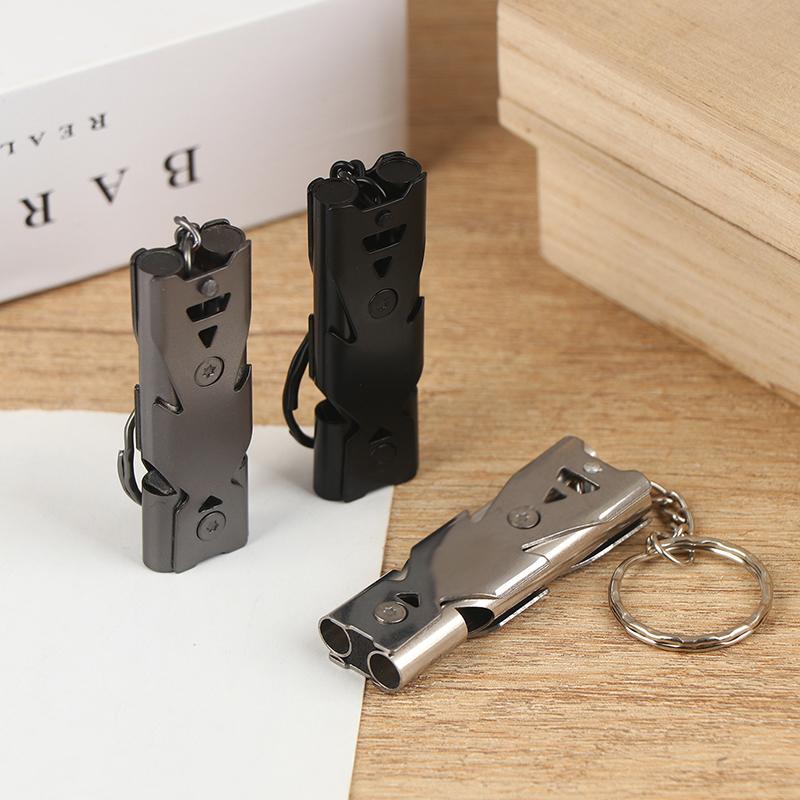 Durable Stainless Steel Life Saving Whistle, High Decibel Dual Pipe Emergency Keychain Whistle Outdoor Adventure Camping Hiking
