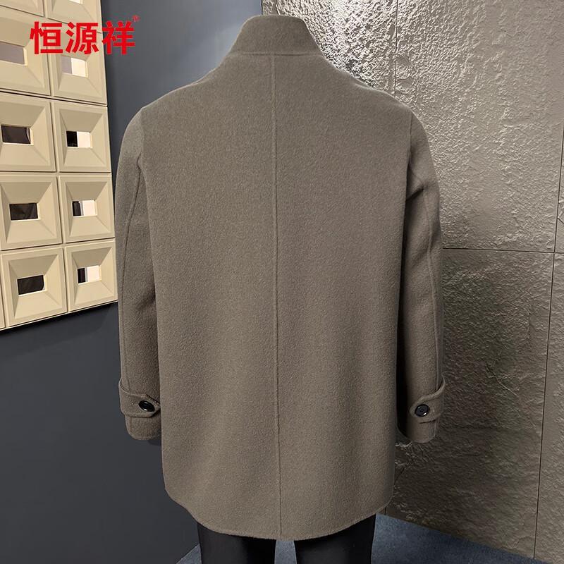 Hengyuanxiang Men's 100% Lamb Wool Double-Faced Mid-Length Overcoat