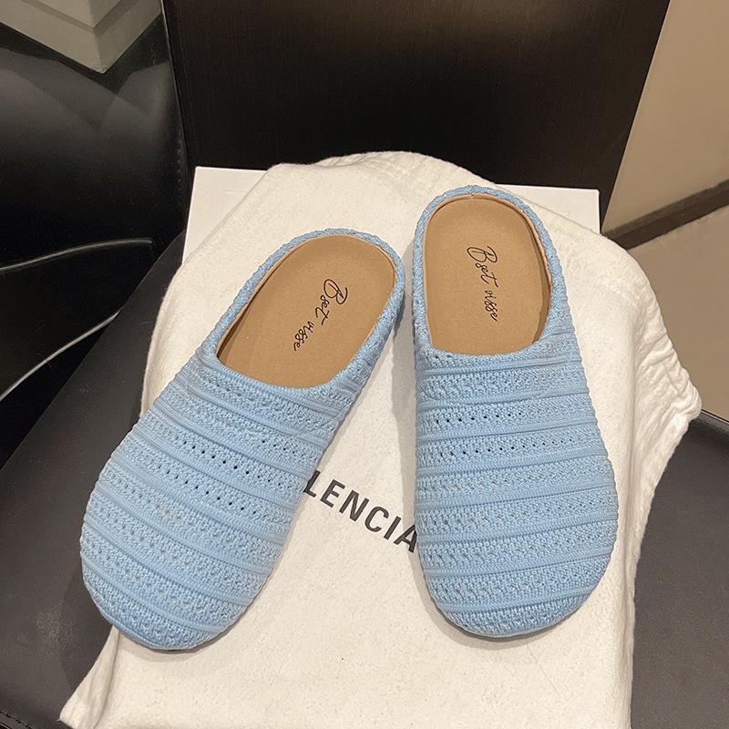 

Плетеная полая дышащая сумка голова полутапки женская верхняя одежда 2025 весна и лето новая толстая подошва мягкая подошва с юбкой крутые тапочки 40 синий