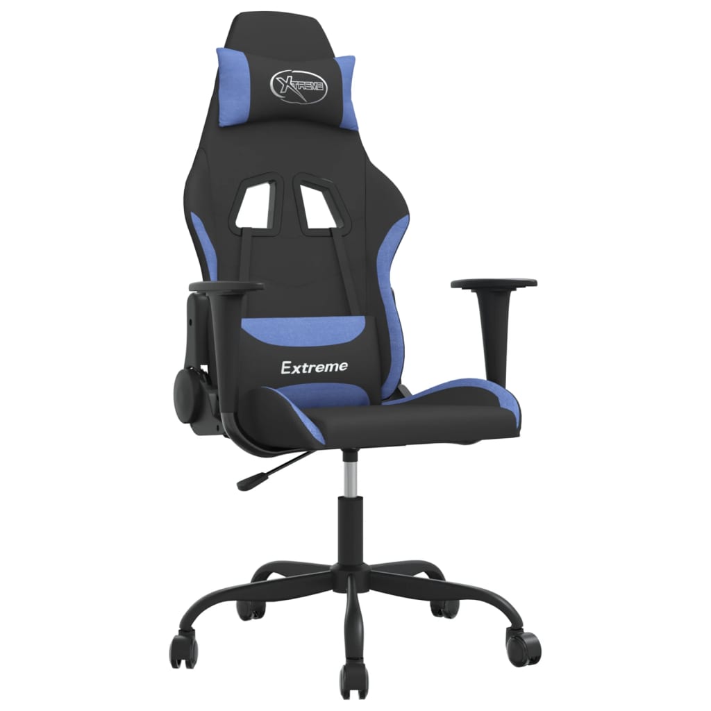 Gaming Chair with Massage Function Black and Blue Fabric