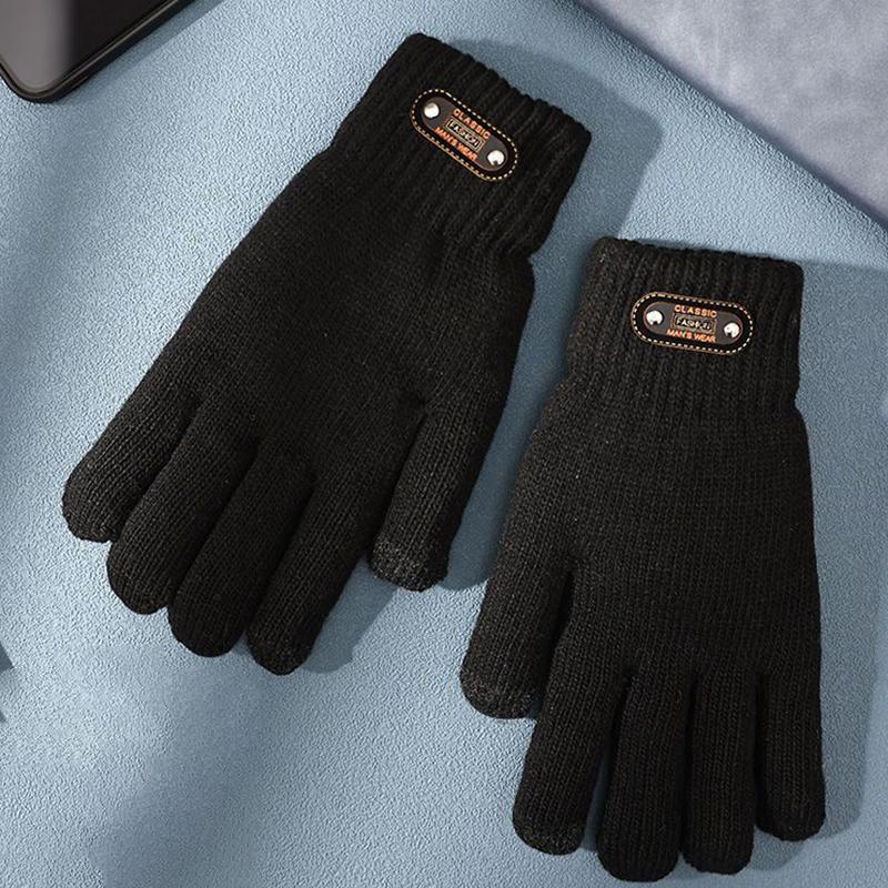 Touch Screen Gloves Men's Elastic Knitted Gloves Warm and Windproof Solid Color Mittens