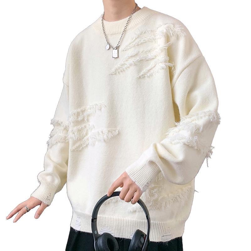Autumn Winter Men's Solid Color Casual Knit Sweater - Stylish, Loose, Versatile.