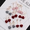 Autumn And Winter, Flannel Peach Heart Love Asymmetrical Earrings, Pearl Sweet Temperament Earrings