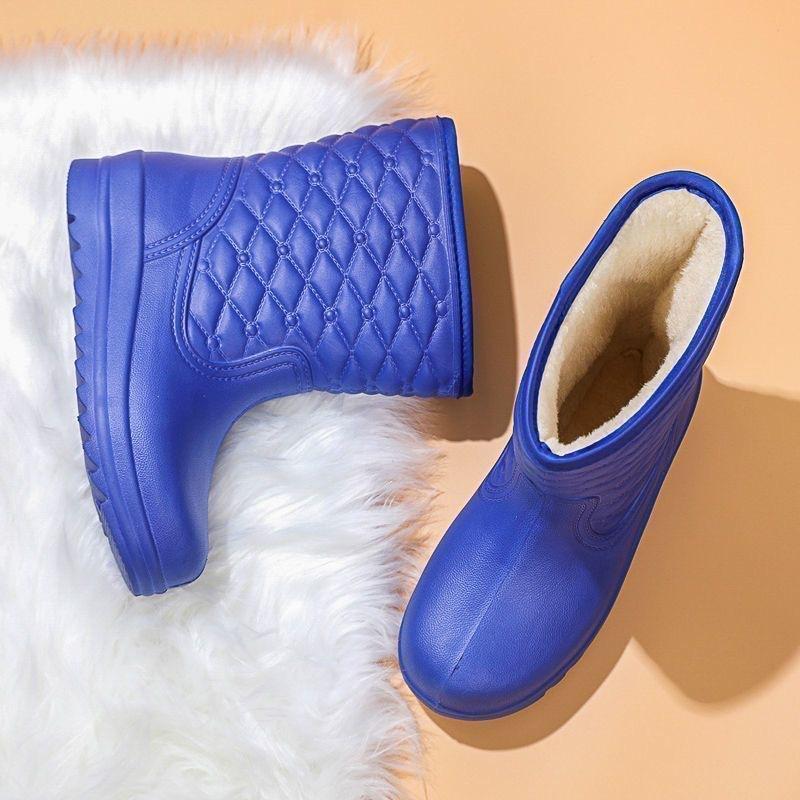 Waterproof Fleece Snow Boots Women's Mid-calf Water Boots Warm Water Boots Women's Rubber Shoes Kitchen Cotton