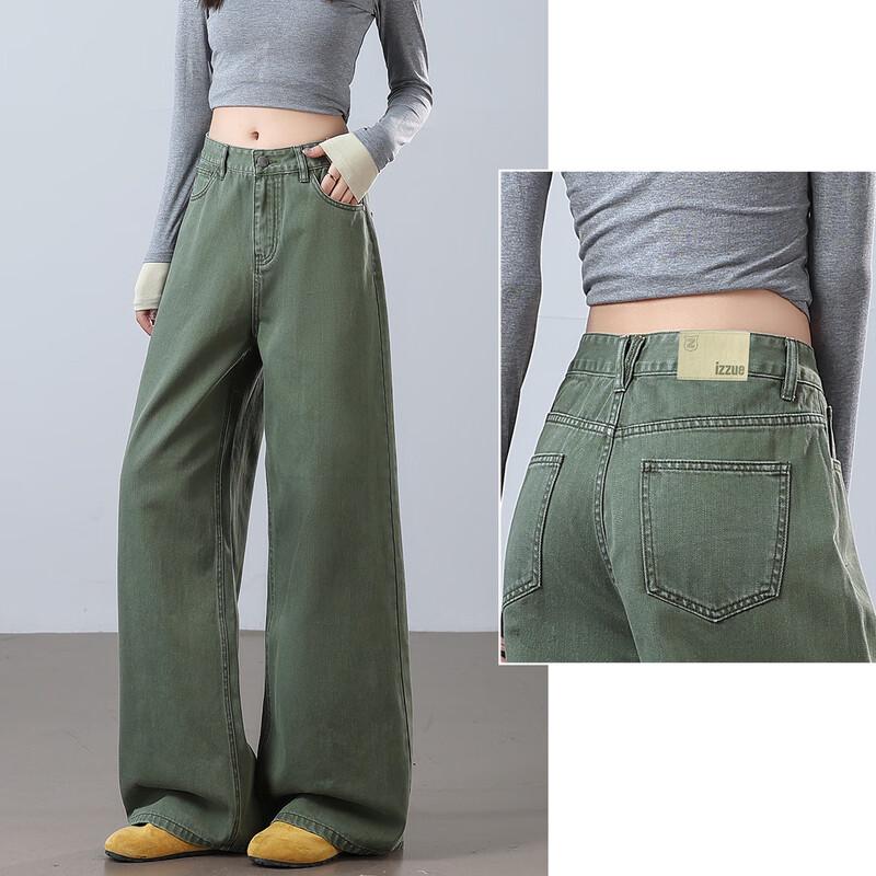izzue it Women's High-Waist Wide-Leg Cotton Cargo Jeans