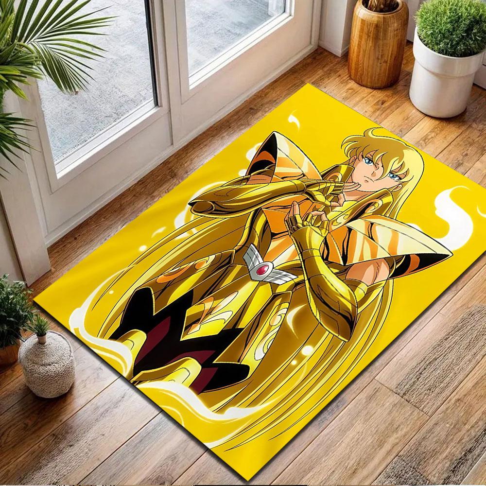 Golden Armored Anime Warrior Patterned Carpet, Non Slip Mat Suitable for Living Room and Bedroom Sofas