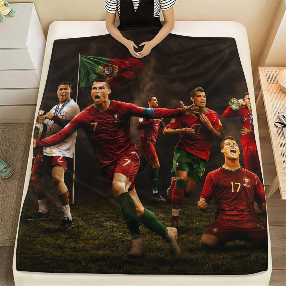 1PC Portugal National Football Logo Patterned Flannel Blanket Suitable For All Seasons for Home Decor Warmth and Comfort Gifts Holiday Present