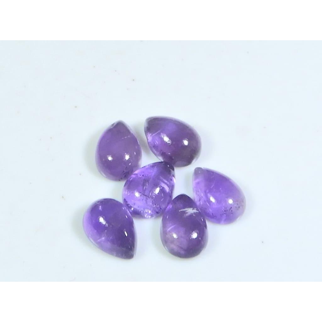 7X10MM Natural Amethst Ring Size Pear Cabochon Loose Gemstone 6Pcs Lot 13Cts A-459