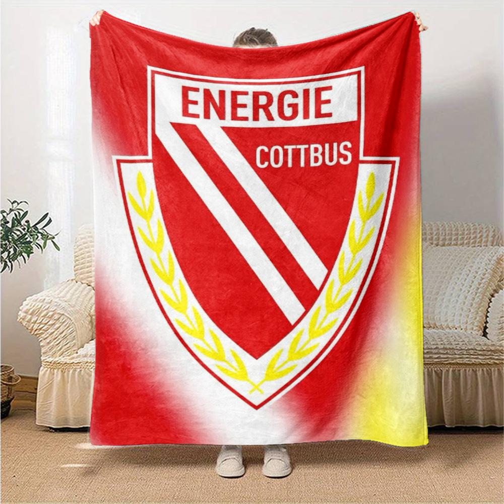 Energie Cottbus Club Emblem Gradient Print Flannel Throw Blanket Soft Plush Blanket for Sofa Couch Bedroom Sport Fan Home Decor