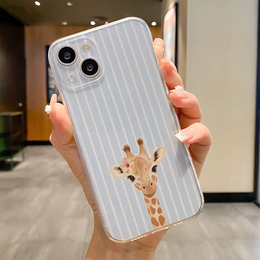 Striped Background Giraffe  Phone Case For iPhone 17 16e 16 15 14 13 12 11mini Pro Max X XR XSMAX 8 7 Air Plus Soft Cover