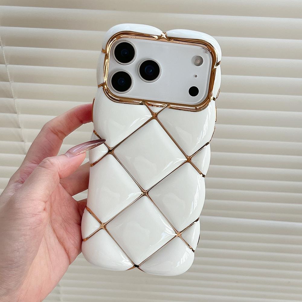 Electroplated 3D Diamond Pattern Phone Case For iPhone 17 16 15 14 13 12 11 Pro Max Soft Shockproof Silicone Cover Girls