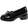 Block Heel Mary Jane Single Shoes Women's Round Toe Shallow Slip Rhinestone Bow Slip Anti-Slip Wear-Resistant High Heels