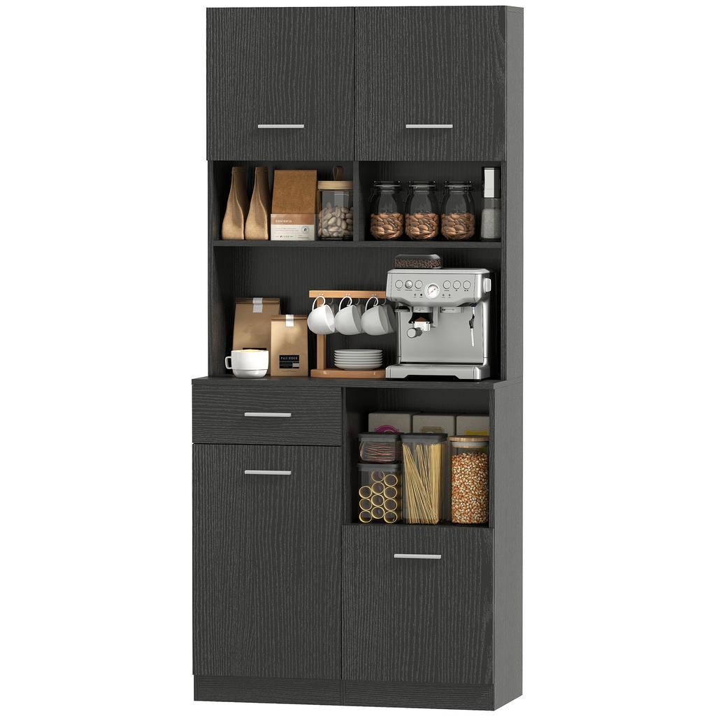 Mobile da cucina, Credenza con cassetto, Ante con chiusura ammortizzata, 80 x 35 x 180 cm, Nero