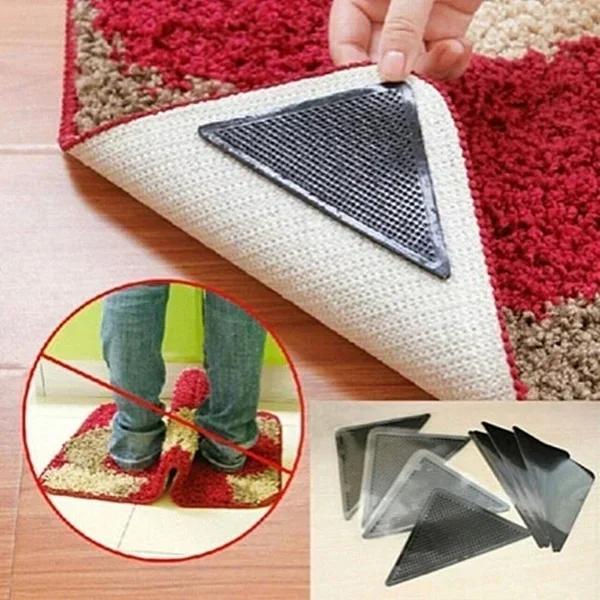

New 4-Piece Silicone Carpet Carpet Clip Anti-Slip Grip Corner Mat Anti-Slip Mat For Home Bathroom Living Room (Color: Black)