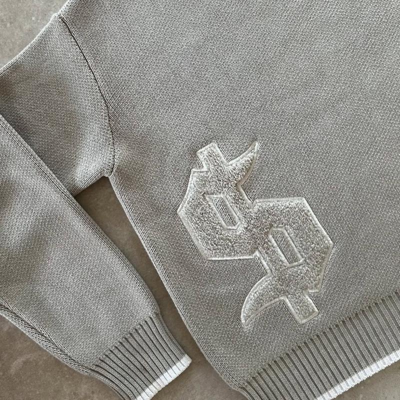 Y2K Grauer Langarmpullover Dollar Gothic Stickerei Pullover Goth Retro Casual Streetwear Old Money Herren Kastenförmige Strickbekleidung