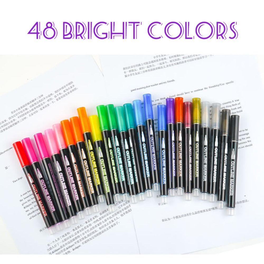 8/12/24/36/48/60 Farben Doppellinien-Umrissstifte Selbstumrissende Kunstmalstifte Kunstbedarf