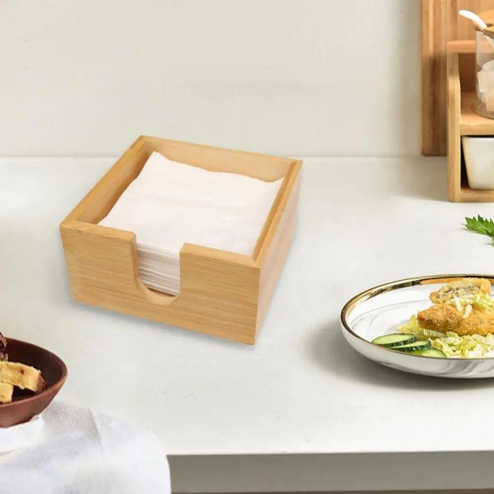 Square Bamboo Tissue Box Rustic Napkin Holder Modern Table Paper Holder  Restaurant