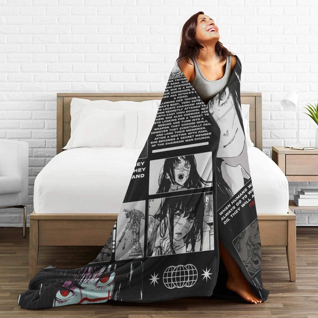 Yoru Chainsaw Man Japanese Manga Blankets Soft Pattern Plush Throw Blanket For Girls Boys Outdoor Flannel Bedspread Bed Cover