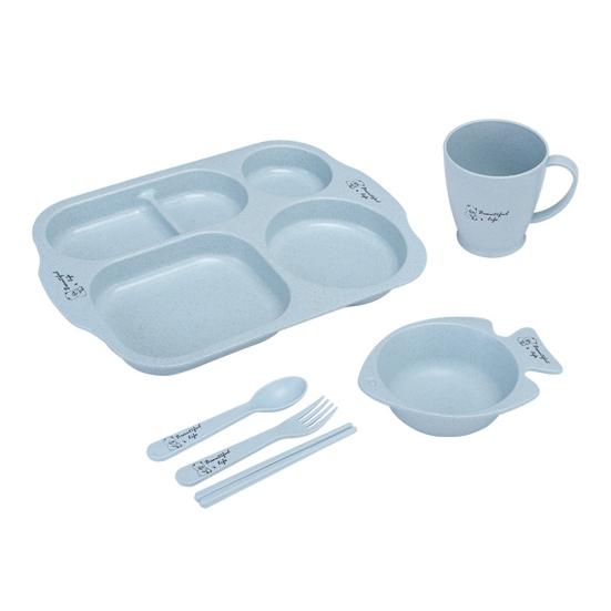 1 Set Practical Compartmentalized Rounded Edges Dinnerware Delicate Bowl Plate Cup Spoon Fork for School