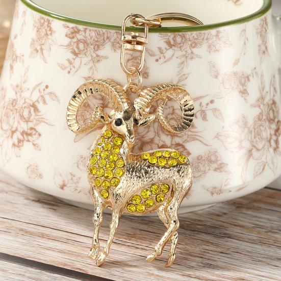 Keychain Pendant Sparkling Rhinestones Inlaid Goat Design Key Holder with Lobster Clasp Lightweight Car Hangers Decorative Pendant