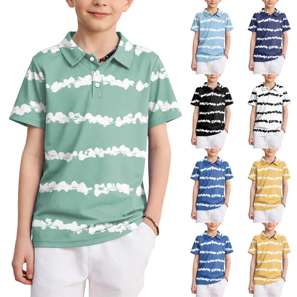 Kids Polo Shirt Short Sleeve Quick Dry Breathable Fabric Collared Tee with Striped Pattern Suitable for Casual Wear and Outdoor Activities