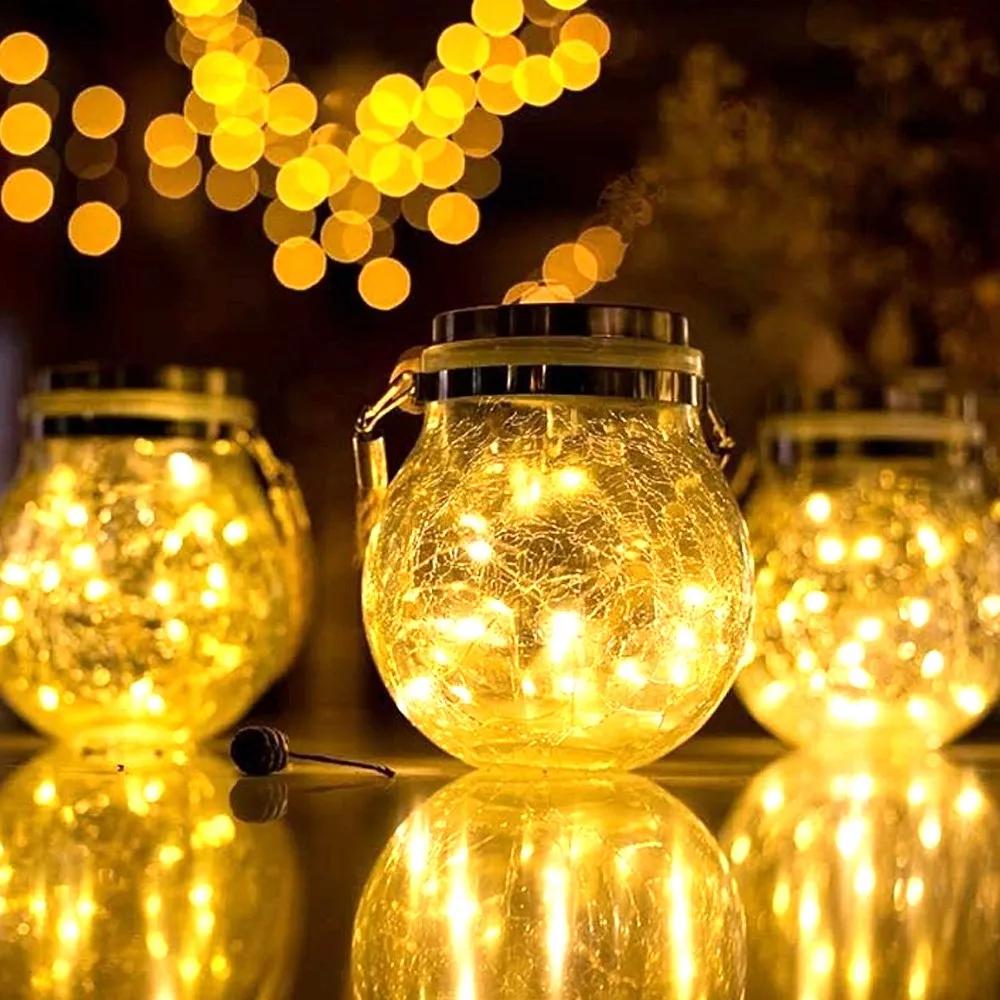 

Солнечный садовый светильник Crack Mason Bottle LED Light Outdoor Garden Lawn Home Fence Hanging Tree Decoration Atmosphere Lamp