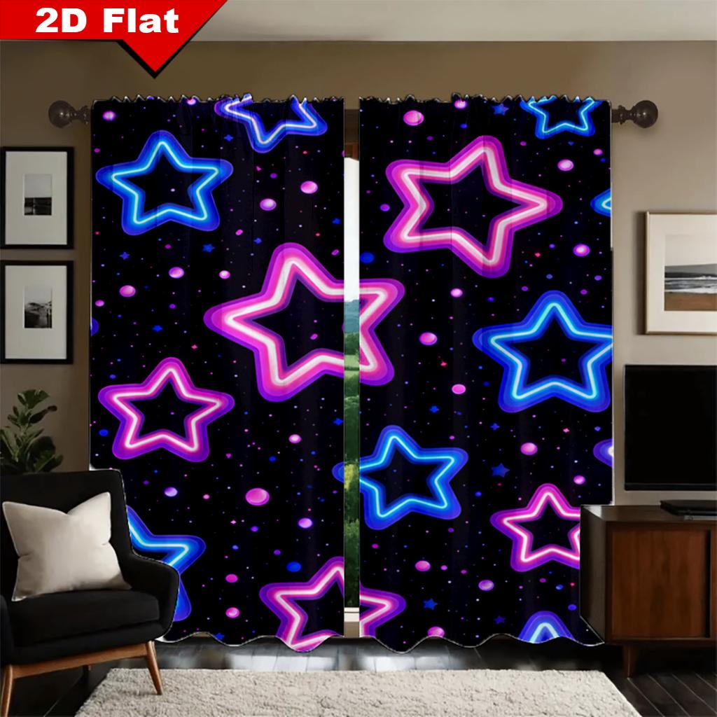 Bright And Colorful Star Patterns Print Drapes Room Darkening Window Curta Home Decor,Rod Pocket Blackout Curta Bedroom