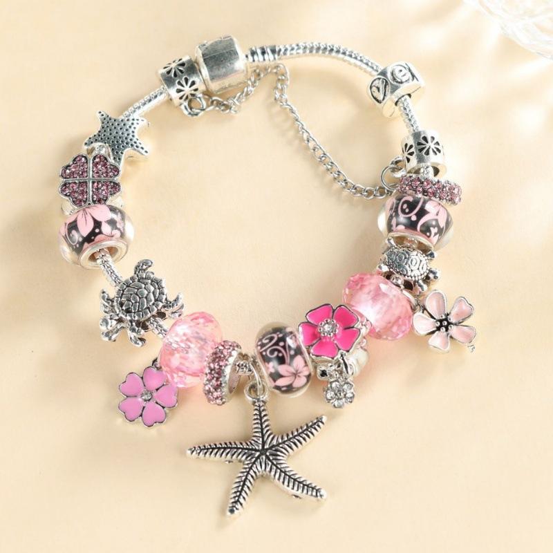 Wish lantern turtle flower sea star pendant bracelet simple personality niche elegant bracelet розовый