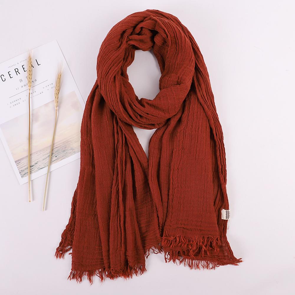 Fashion Designer Linen Cotton Scarf Women Solid Color Muslim Hijab Scarves Shawls Plain Big Pashmina Wrap Head Hair Scarf