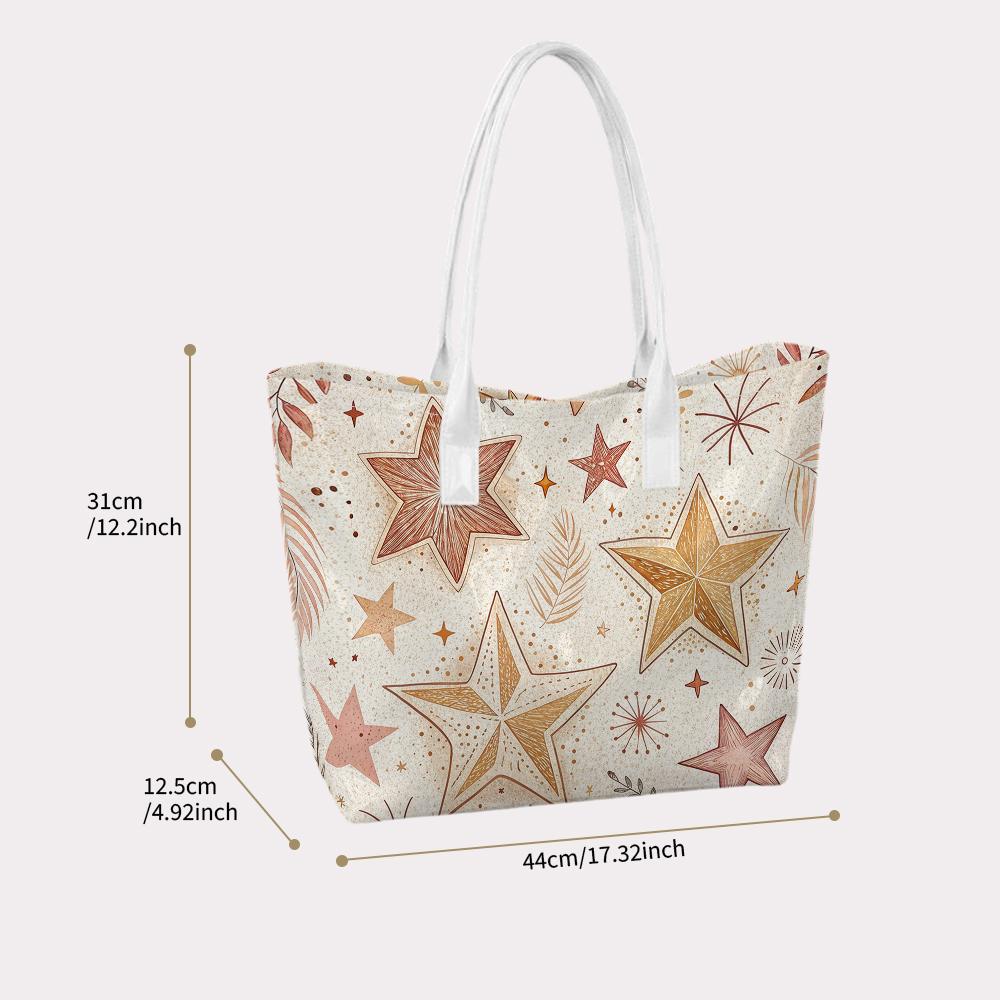 Boho Star Pattern Tote Bag Casual Daily Use Portable Handbag for Women Trendy Lightweight Shoulder Bag for Shopping Outings