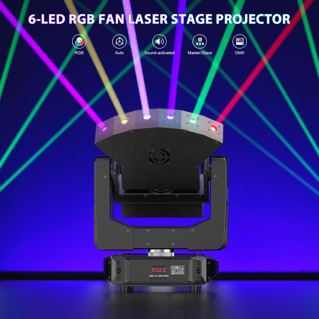 New Arrival 6 Eyes Rgb Laser Moving Head Light Infinite Rotation Fan Shaped Dmx512 for Bar Club Wedding Party Stage Effect Light