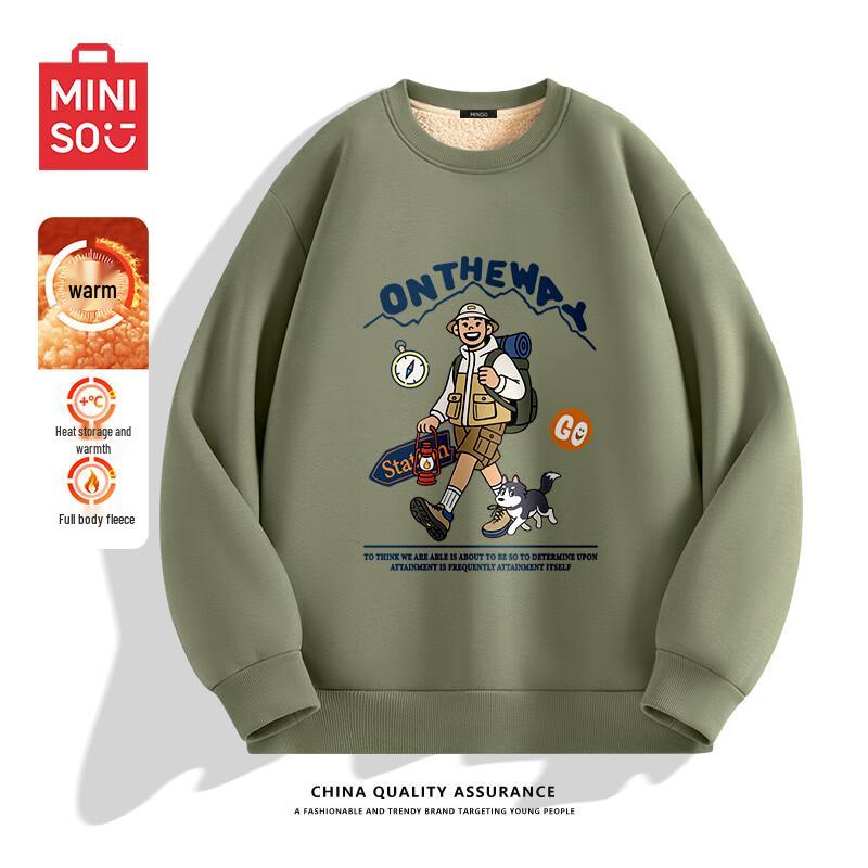 

MINISO Men s Trendy Fleece-Lined Crew Neck Sweatshirt 3XL