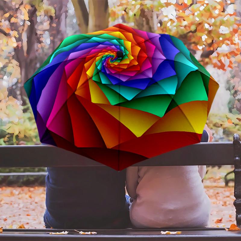 Colorful rainbow Printed umbrella windproof folding umbrella portable sun and rain umbrella suitable for gifting