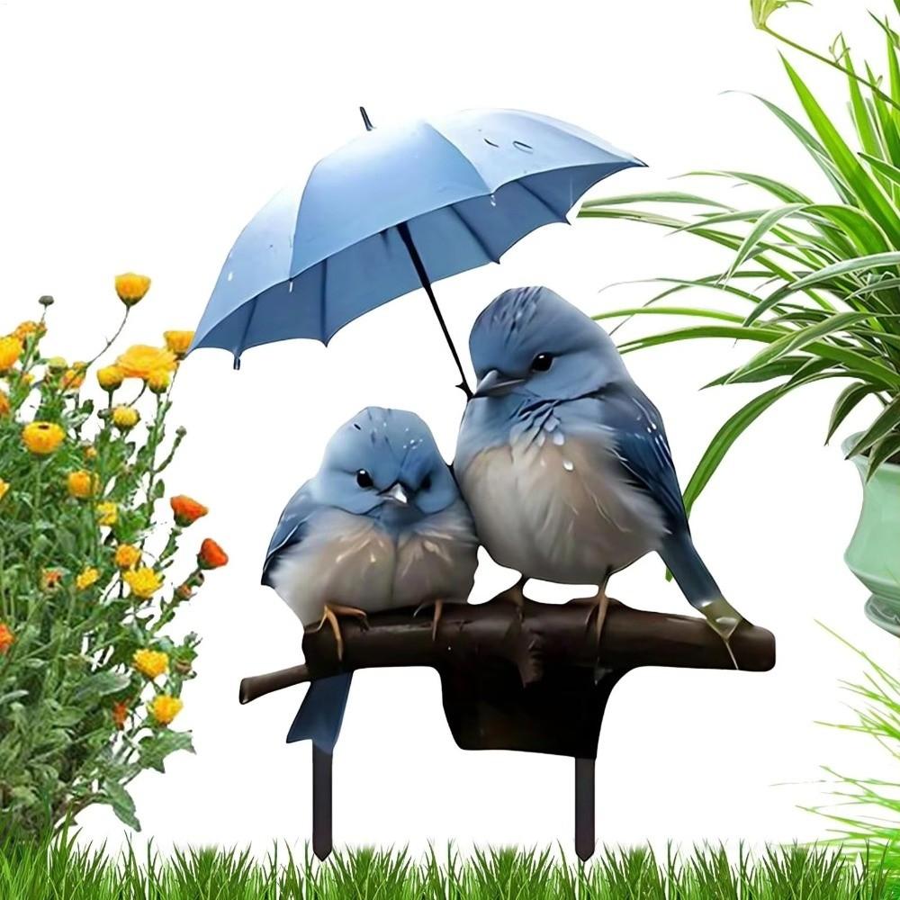 2D Flat Design Blue Bird Garden Figurine Umbrella Decor Acrylic Yard Ornament Garden Stake