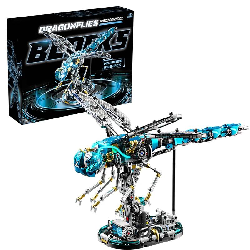 Non-Toxic 866Pcs Mechanical Dragonfly Building Blocks Insect Series Model Light Bricks Desktop Decoration Diy Toys For Kids Holiday Gifts
