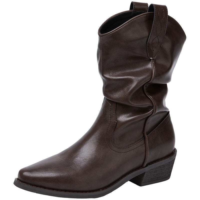 Women s Square Toe Chunky Heel Knight Slouchy Boots 39