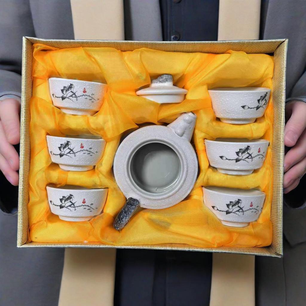 7-piece snow glazed tea set , hand cracked glaze, perfect for matcha/herbal tea, heat-resistant ceramics, modern minimalist tea