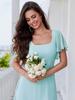 Ever-Pretty Women's U-Neck Backless Frenulum Knotting Short Sleeves High Slit A-Line Bridesmaid Dress Chiffon Evening Dresses