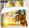 3pcs Beach Bedding Set Tropic Sandy Beach With Horizon At The Sunset And Coconut Palm Trees Summer Photo Duvet Cover Pillowcase
