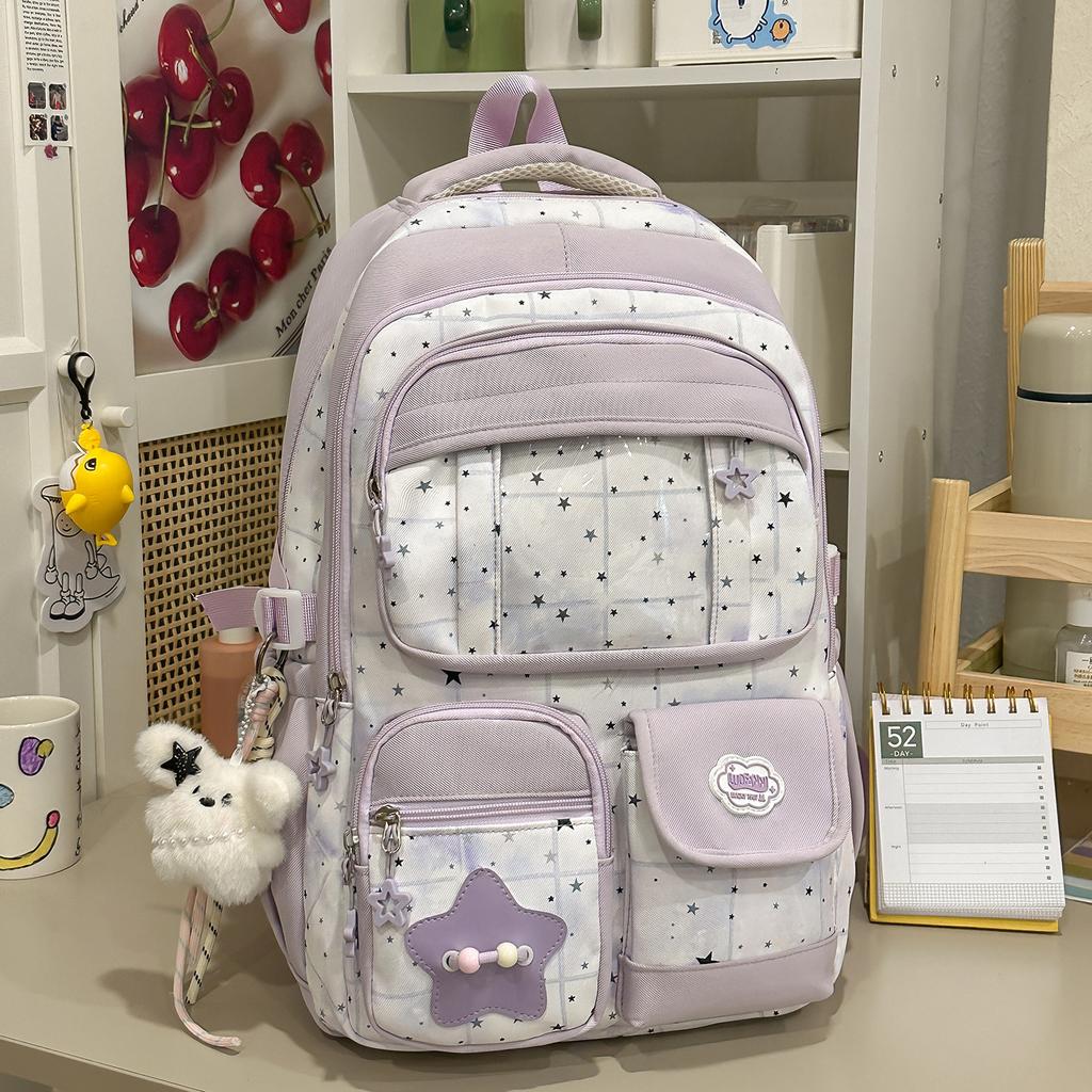 Zaino Colori a Contrasto ins College Carino Grande Capacità Zaino Scolastico Ragazze Zaino Stampato con Stelle Zaino per Studenti Pendolari Riduzione del Carico