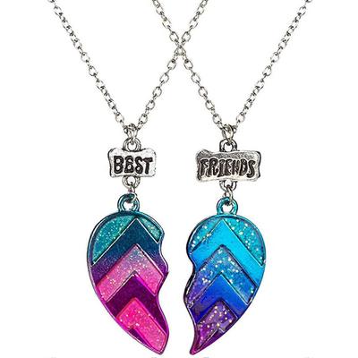 Freundschaftskette für 2 Personen, Regenbogen-Freundschaftskette mit halbem Herzanhänger