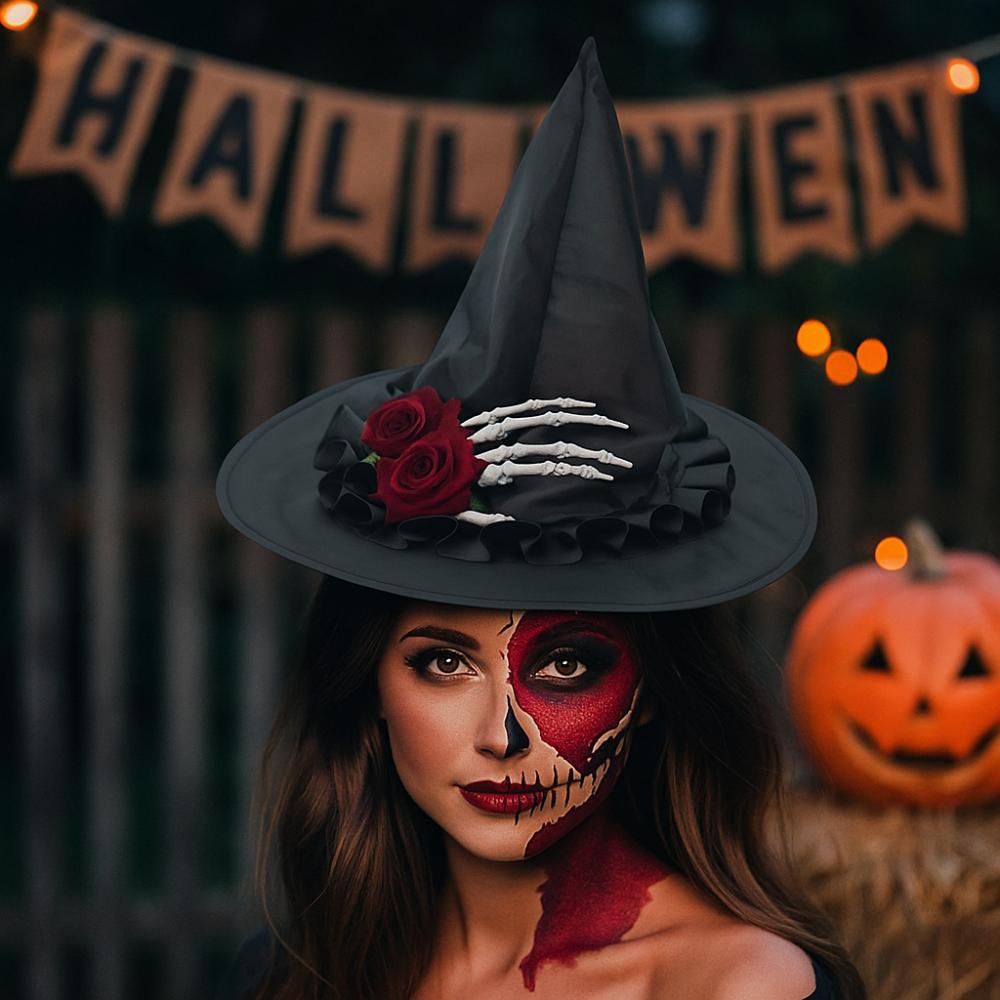 Skeleton Hand Halloween Witch Hats Flower Witch Hat Casual Style Skull Wizard Cap  Night club