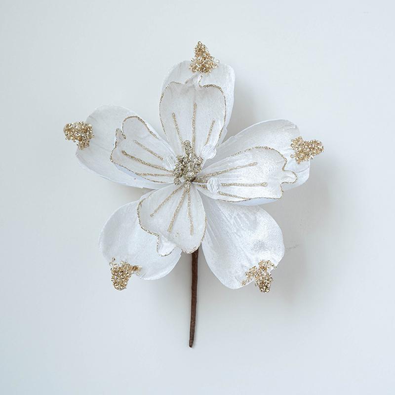 22CM Glitter Accents Flower Floral Decor Eco-Friendly Fabric Reusable Fabric Elegant Simulated Christmas Flowers Holiday Staging