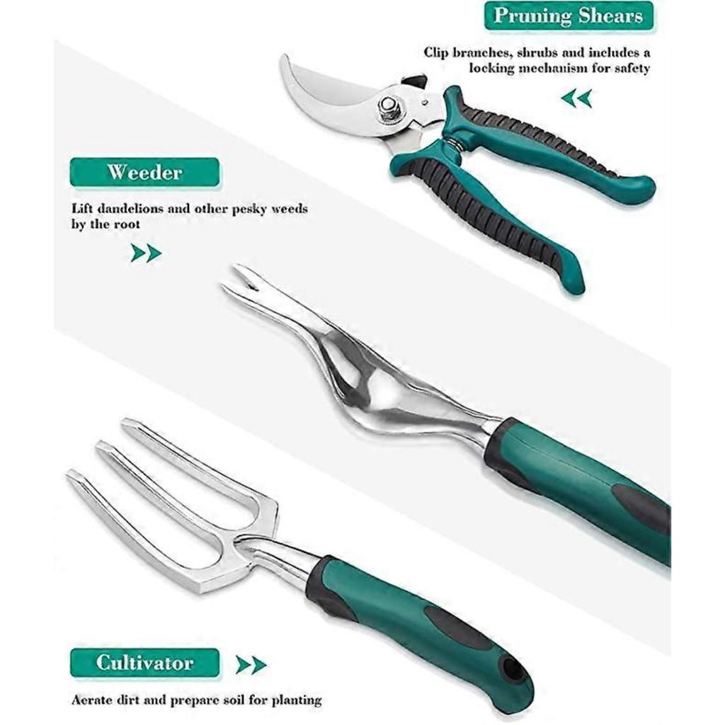 Garden Tool Set, 11 Piece Aluminum Alloy Hand Tool Starter Kit with Garden Bag, Outdoor Tool, Heavy Duty Gardening Work Set with Ergonomic Handle