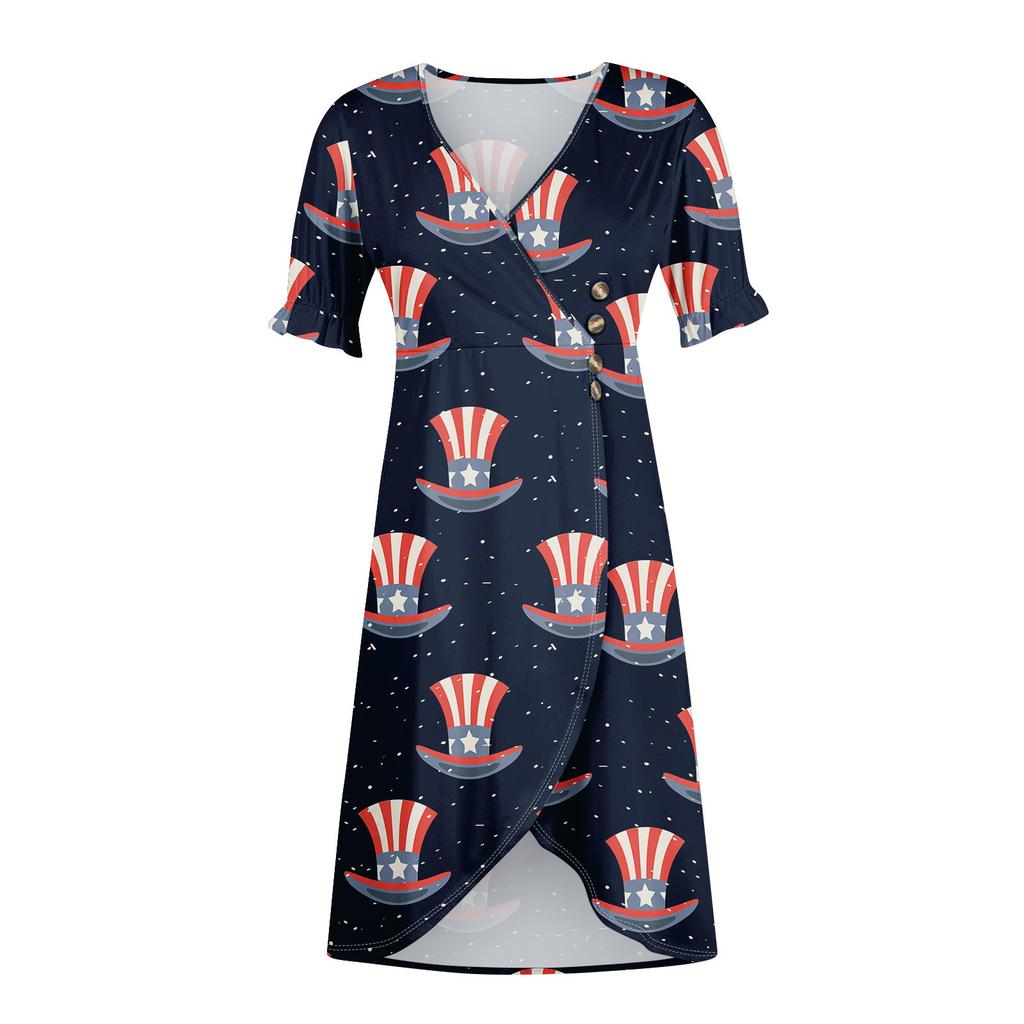 Beach Dresses For Women Spring Summer Elegant Wrap V Neck Independence Day Print Dress Flowy Ruched Hawaiian Maxi Dress