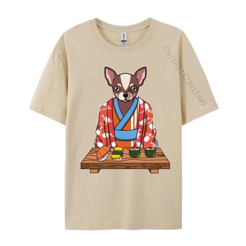 Urocze Kawaii Japońskie Chihuahua Pies Kimono Sushi Wygodna Koszulka z Czystej Bawełny Dla Studentów Codzienne Topy Koszula Koszulka Graficzna